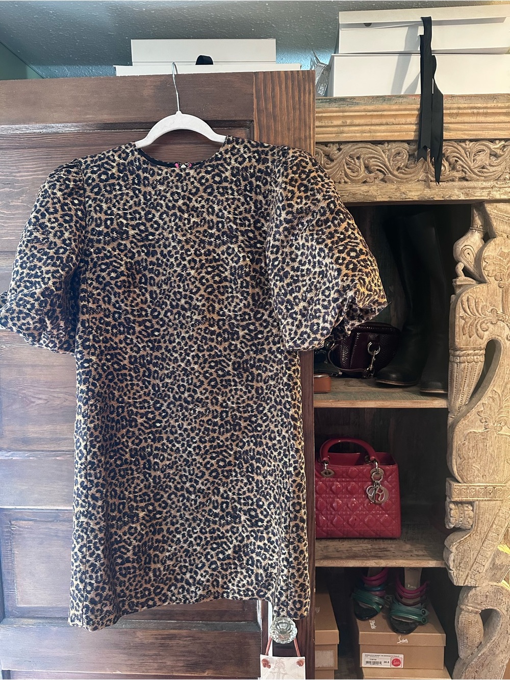 Kate Spade New York Leopard Jacquard Puff Sleeve Taxi Shift Dress Size 2